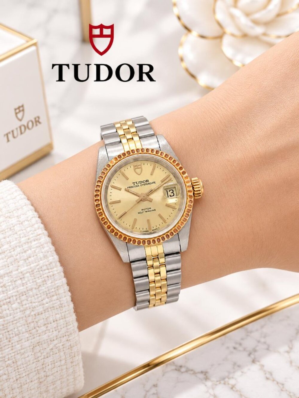 Authentic Tudor 92413 Princess Oysterdate Two Tone Automatic Ladies Watch